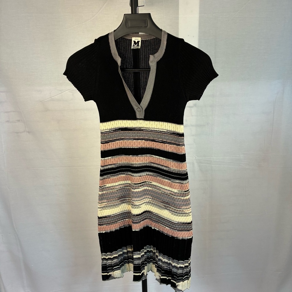 M Missoni Pleated Hem Striped Knit Henley Mini Dress 2
